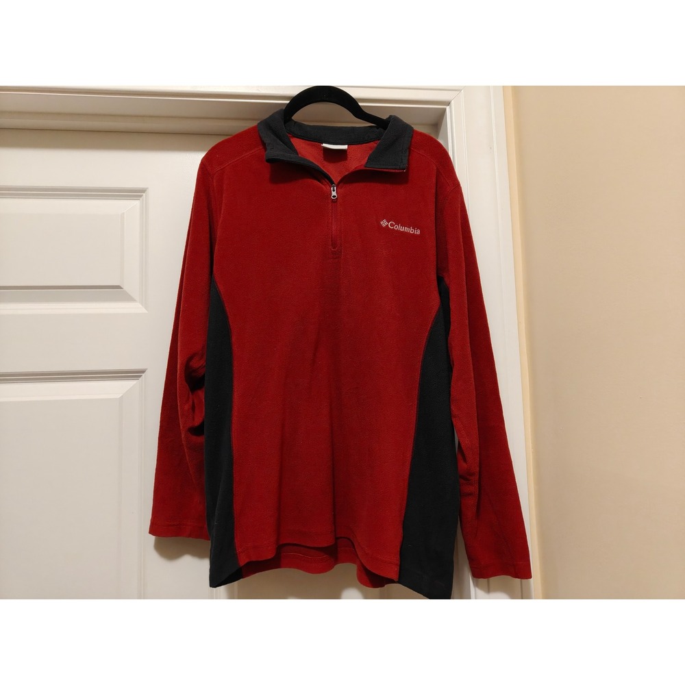 Columbia Mens Red Black Fleece Quarter Zip Pullover Sweater XM6279 Size‎ Small
